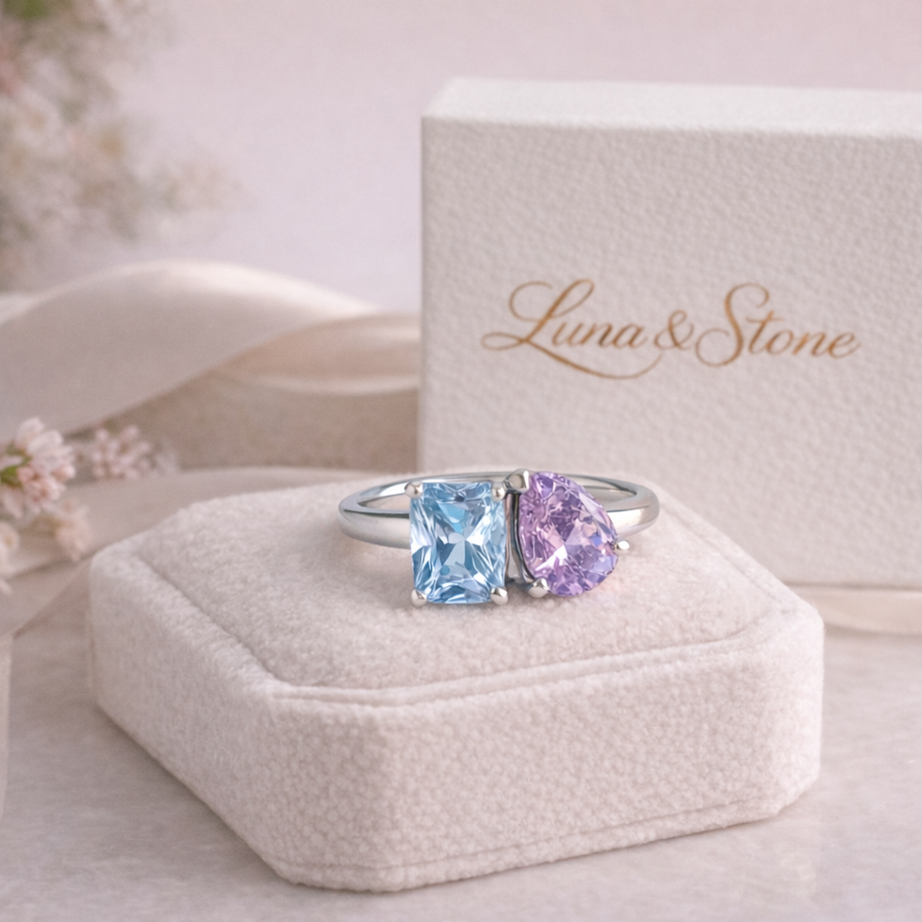 Personalised Birthstone Ring (Two Stones, One Story)