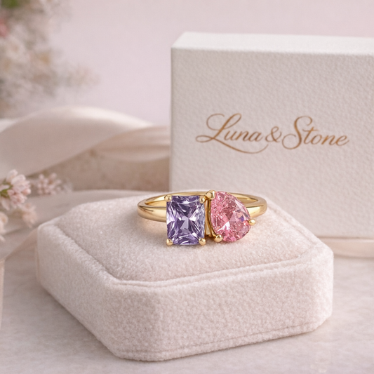 Personalised Birthstone Ring (Two Stones, One Story)
